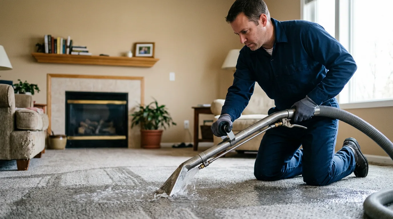 Water damage restoration technician working near Williamsburg, KS